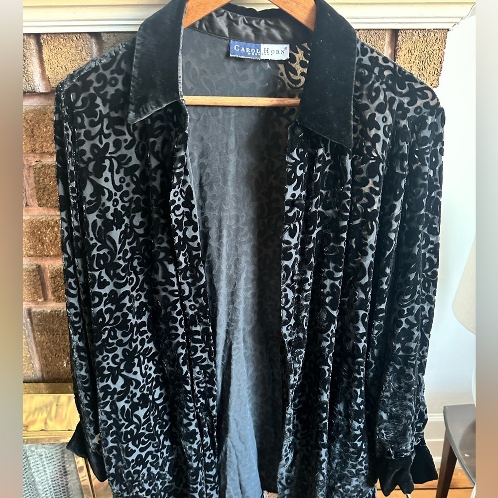 Vintage 90s Carol Horn Workshop Silk & Rayon Velvet Collar Blouse – Size L